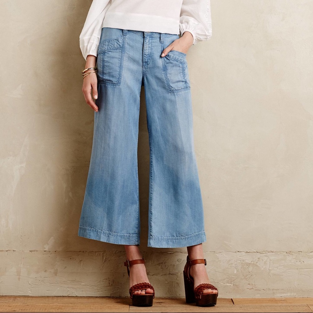 Anthropologie wide leg chambray cropped pants 👒